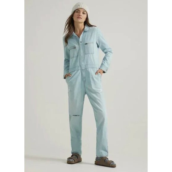 Free People x Lee Union Alls Coveralls Denim Jean Jumpsuit One Piece NWT XLarge - Picture 2 of 7